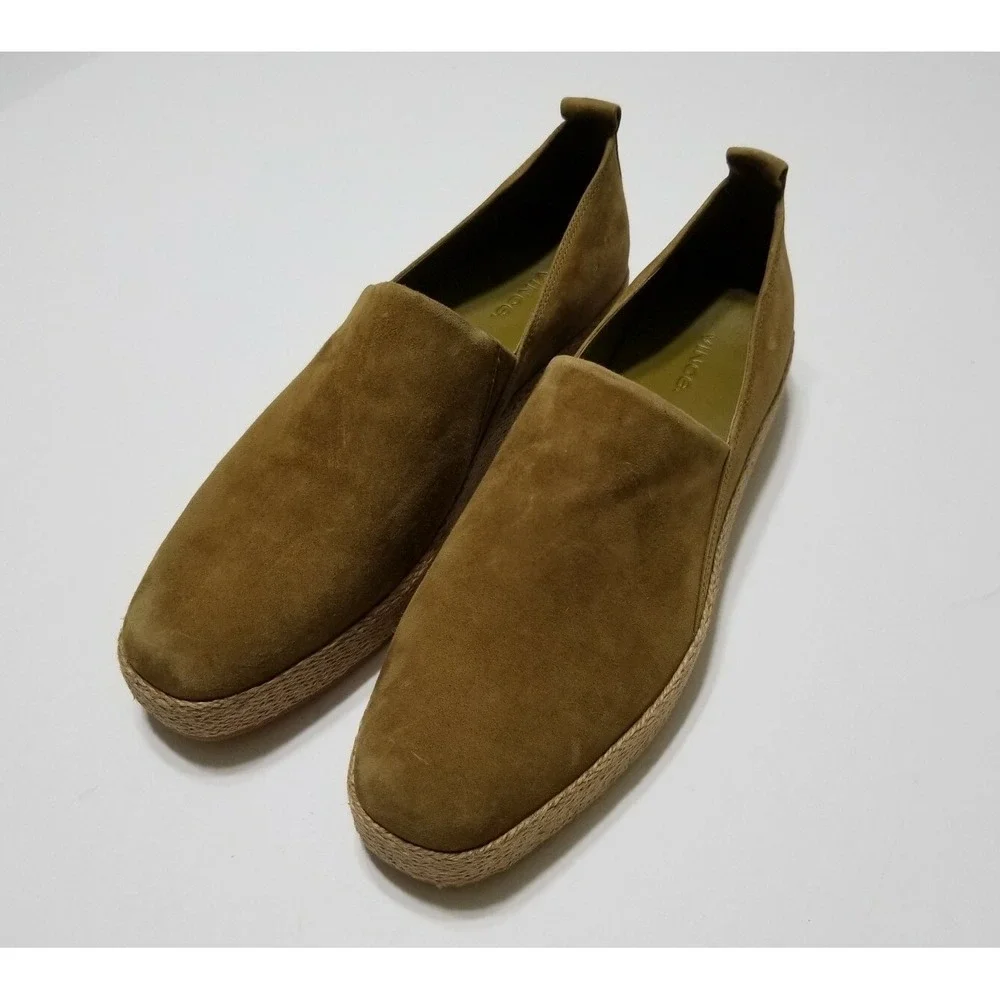 Vince Saxon Suede Platform Espadrille Slip On Sneakers Olivewood NWOB Size 8.5